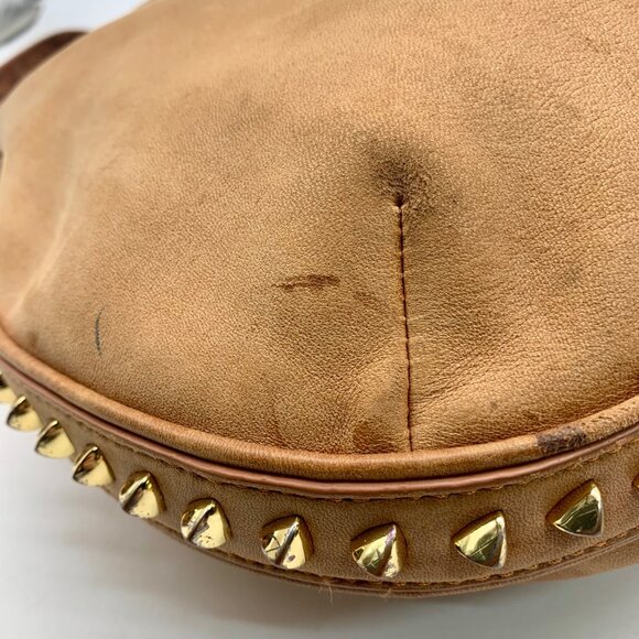 Tory Burch Tan Leather Pyramid Studded Hobo Shoulder Bag - Picture 9 of 11